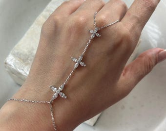 Pulsera de cadena de plata de ley: Pulsera con anillo floral