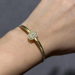 Baguette Stone Bangles Bracelet, Baguette Chain Bracelet 925 Silver 14K Gold Plated, Gifts for Her, Wedding gifts ideas
