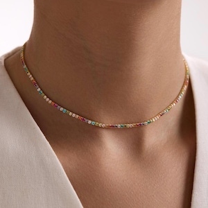 Colorful Tennis Choker , Rainbow Tennis Choker Necklace , Choker Necklace , Tennis Choker Necklace , 925 Sterling Silver Necklace