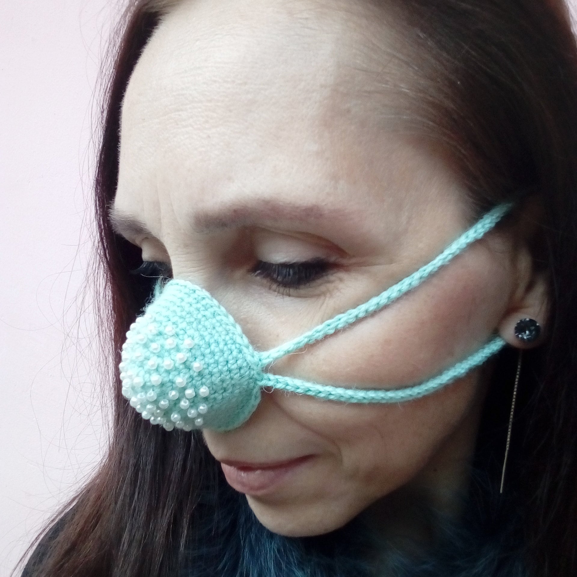 Wool crochet Nose warmer peppermint color with beaded Etsy