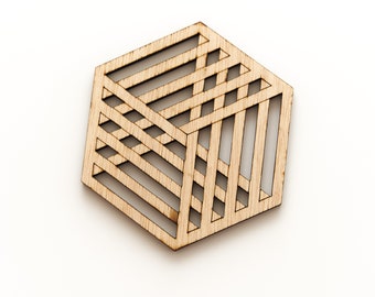 Wood Intertwined Hexagon Coaster Set of 4