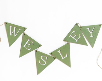 Hand-Painted Wood name garland banner for kids baby room / party banner/ color event sign