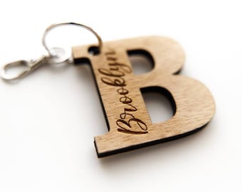 Personalized Name Keychain, Custom Name Keychain, Wood keychain, Name in Letter Keychain, Wedding Favor