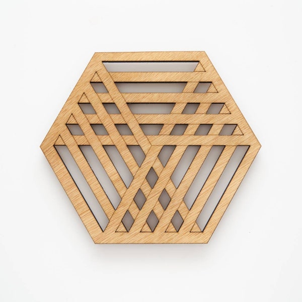 Wooden Intertwined Hexagon Trivet Hot Pad 6 inches
