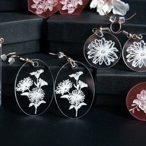 Bloom Where You Are Planted, Clear Acrylic earrings, Wildflower earrings,  Flower Lightweight earrings,  Hypoallergenic Earrings