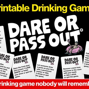 Dare or Pass Out Adult Drinking Game | Printable Party Game | Play over Zoom