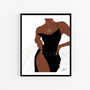 Black Woman Illustration Art, African American Art, Melanin Art Portrait Print, Black Girl Wall Art, Minimalist Wall Art