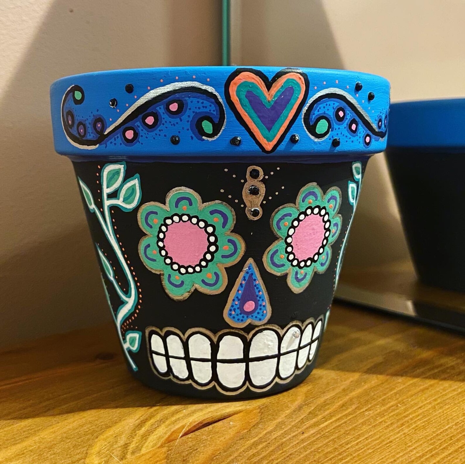 Miniature Sugar Skull Terracotta Planter hand painted plant Etsy