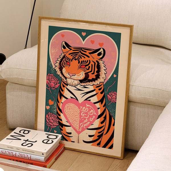 TIGER IN LOVE Poster Tiger Wall Art y2k Room Decor Positive Energy Affirmation Poster Indie Room Decor Coquette Aesthetic Digital Download