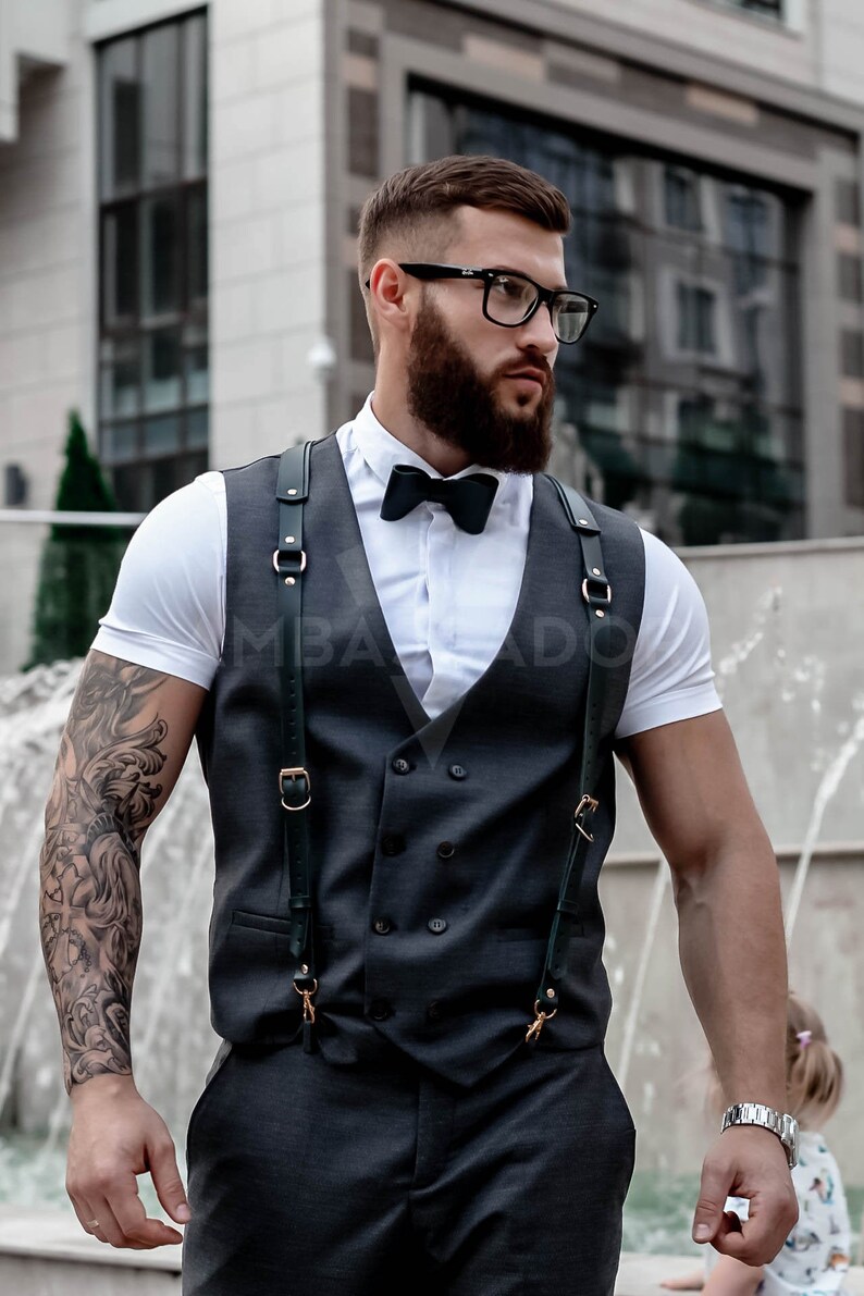 Stylish Leather Suspenders Men Groomsmen Accessories Mens Etsy