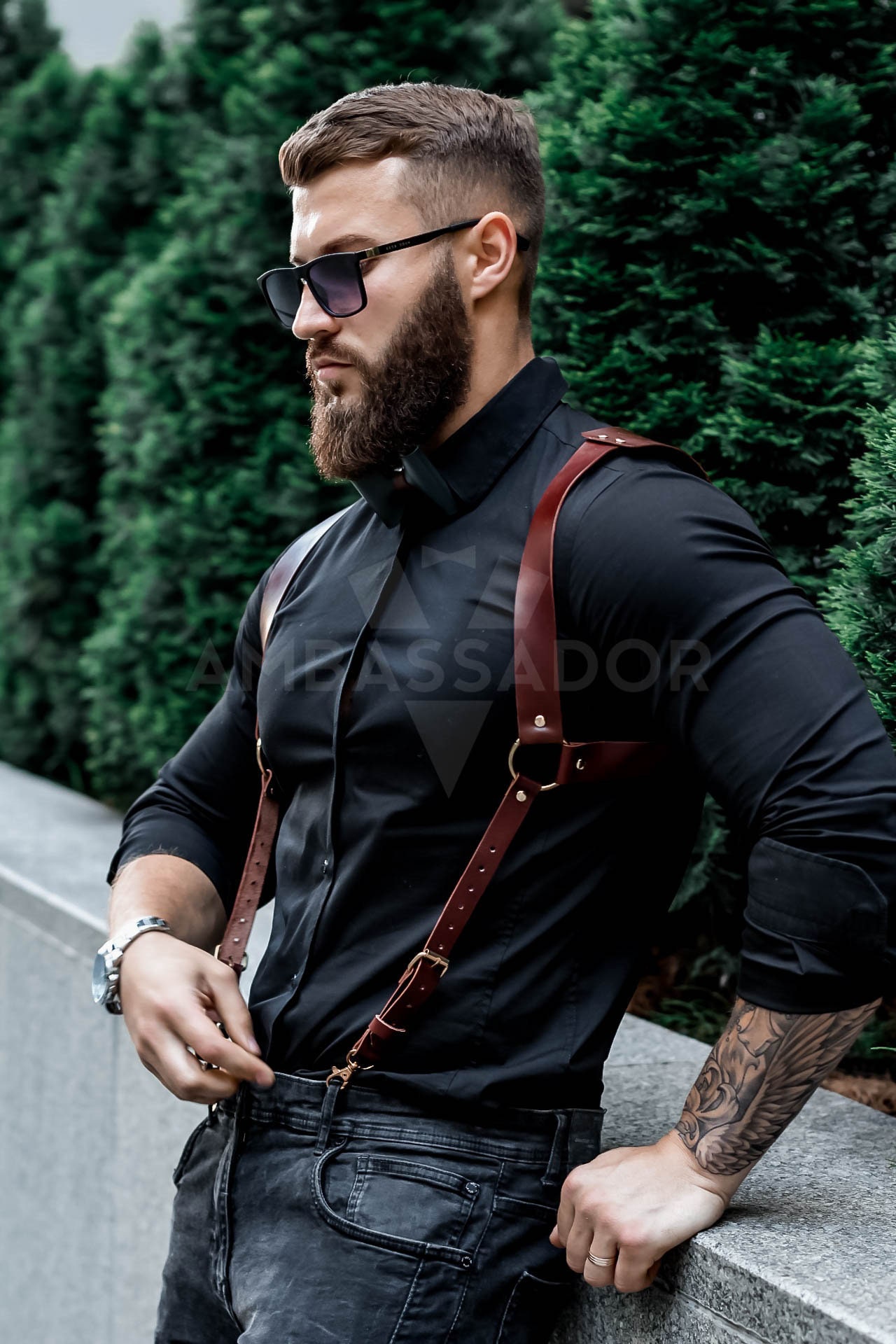 Leather Suspenders for Menmen Harness Greengay 