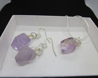 Classy Purple Amethyst and 925 Silver Pendant with Matching Earrings, Light Purple Amethyst Jewellery Set, Purple Gemstone Set,