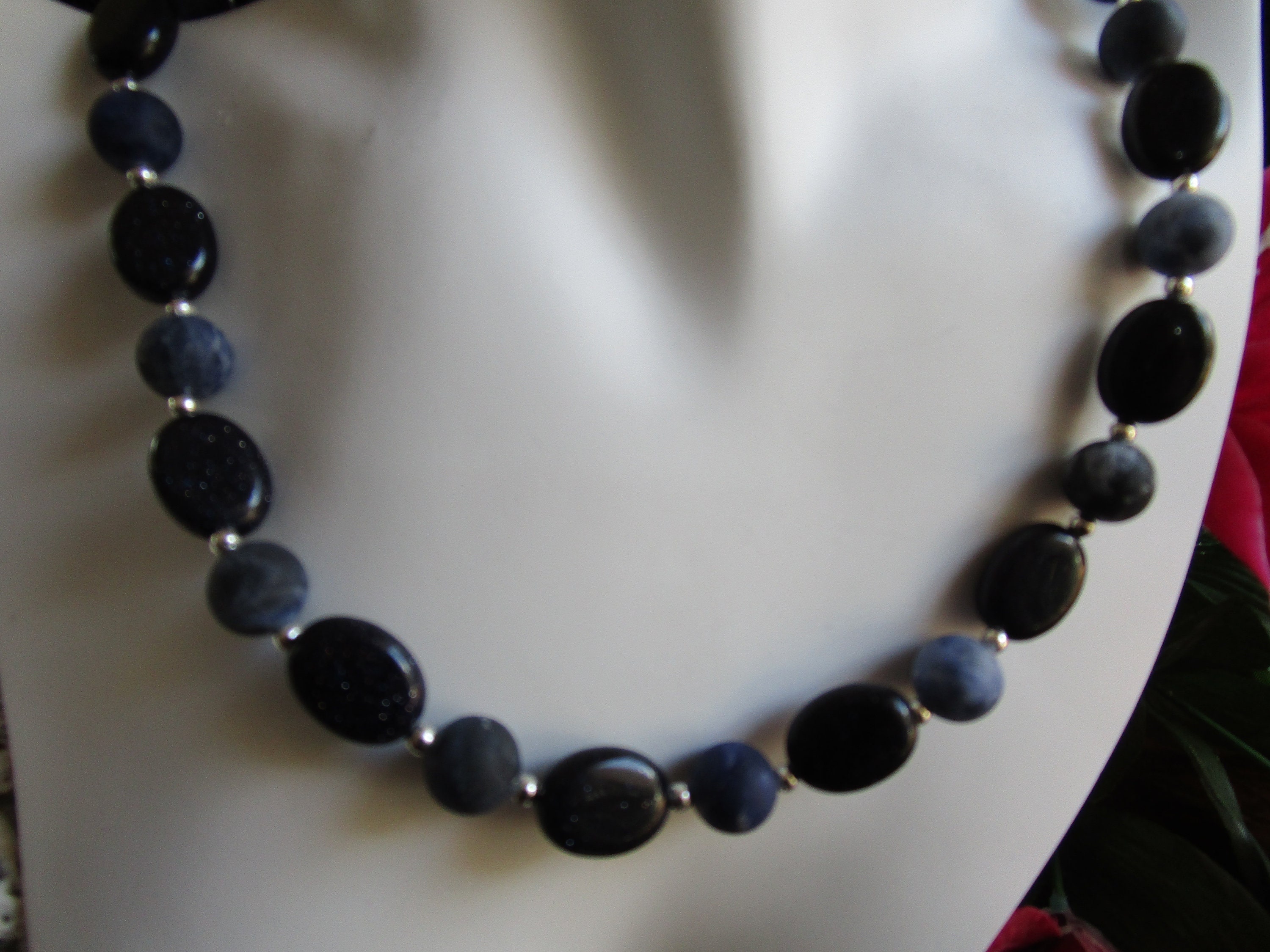 Navy Blue Goldstone and Matt Blue Sodalite Necklace, , 48cm Blue and Silver Gemstone Necklace