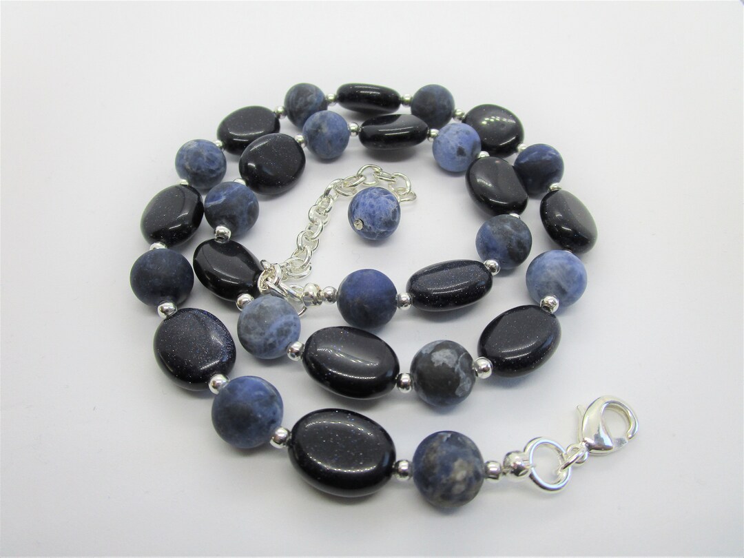 Navy Blue Goldstone and Matt Blue Sodalite Necklace Special Etsy