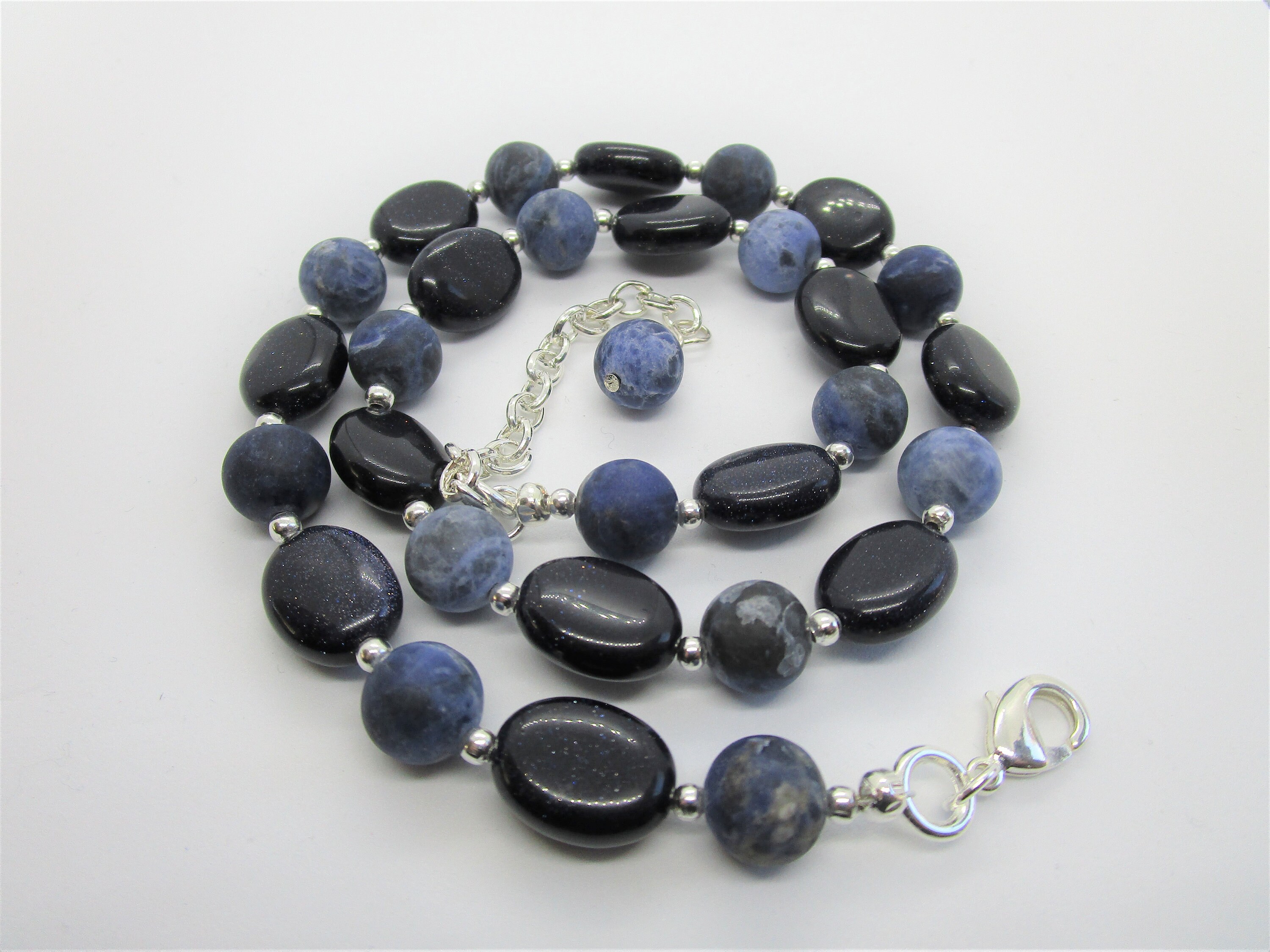 Navy Blue Goldstone and Matt Blue Sodalite Necklace, , 48cm Blue and
