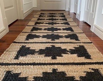2 x 22 ft Handwoven Black Stair Hemp runner rug, Hamp jute runner,Natural Jute Runner, kitchen Area Jute Runner,Hallway Jute Runner,Plus Rug