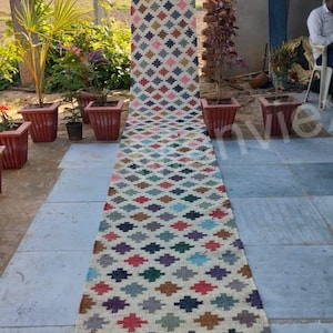 Handwoven Multicolor Kilim Jute Runner: Turkish Patchwork Rug