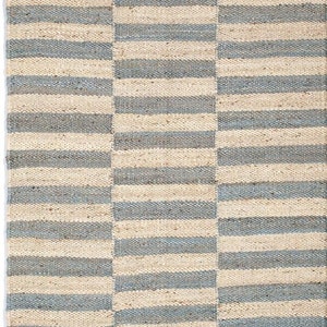 2.6 x 20 Ft Sky blue white hemp jute rugs, striped jute, Indian Jute Runner Rug, Floor jute Runner, Natural Jute Runner
