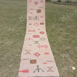 Handwoven Wool Jute Kilim Rug, Rustic and Chic Home Decor, Bohemian Kilim Area Rug, Colorful Kilim Runner Rug, Geometric Kilim Accent Rug