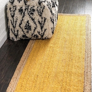 Handwoven Yellow Beige Jute Runner Rug, Bohemian Decor,hallway rug, kitchen runner rug,bathroom runner rug, bohemian rug, yellow runner rug,