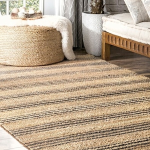 Natural with black striped hemp jute rugs-large area hemp jute rugs  Boho Natural Jute Rug, Stripe Area Rug, Bohemian Rug, Custom Size Rug,