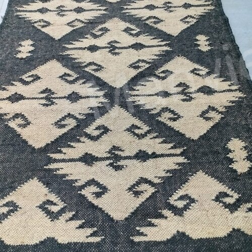 Handwoven Black/Natural with white jute kilim shops runner-