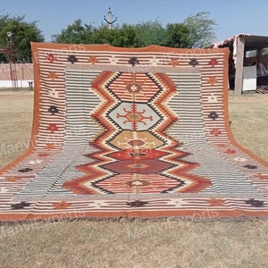 9 x 12 ft-handwoven white striped jute kilim rugs-jute kilim rug living room-kilim rug sitting room-kilim rug with white sofa-wool kilim rug