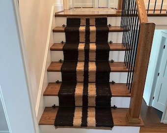 Handmade Black With Natural line Hemp Jute Runner-beige Line Jute Runner-Staircase Jute Runner-hallway Area Jute Runner-large Area Jute Rug