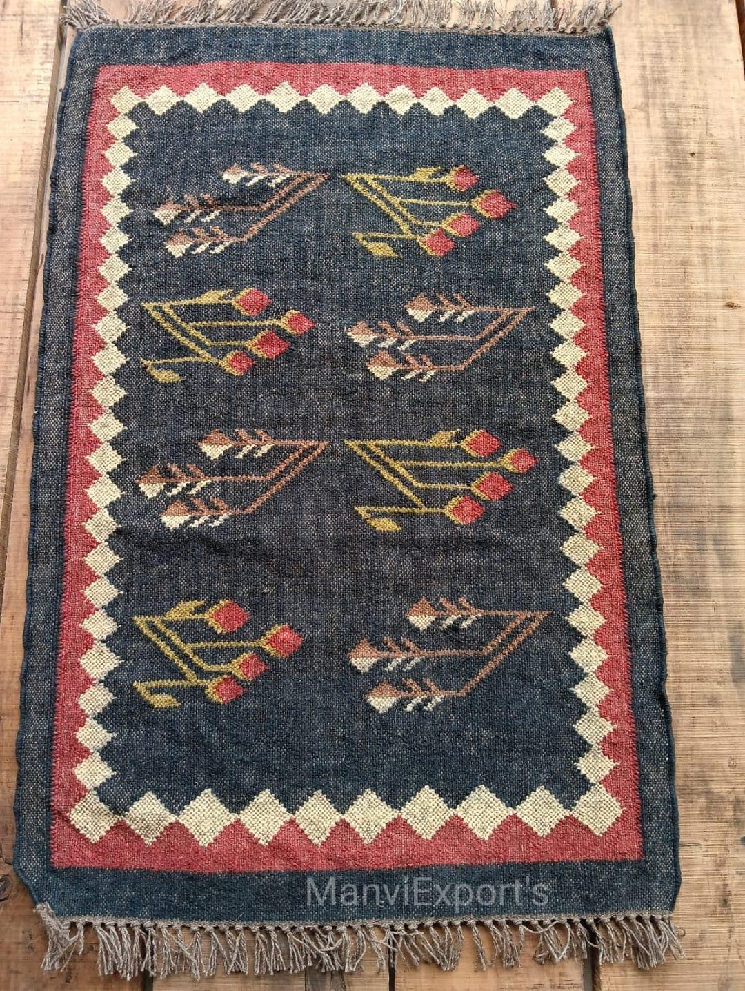 Handwoven Wool Jute Kilim Rug: Oriental Geometric Dhurrie - Etsy