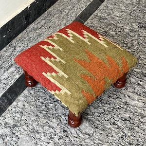 Ottoman for bedroom, Red velvet bench, Footstool bench, Dressing table bench,Bathroom Vanity,Padded bench, Under desk stool, VT Kilim Velvet