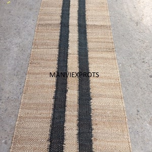 black line With Natural jute runner-jute table runner-hallways runner-entryway runner-stair jute runner-custom hemp rug-Natural jute runner