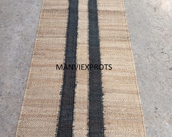 black line jute runner- table runner-hallways-entryway runner-stair jute runner-custom size rugs-Natural jute runner-floor runner