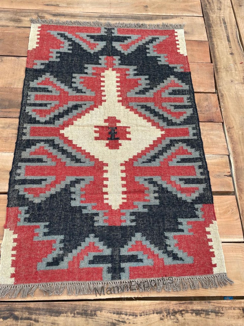 8x10 Ft Wool Jute Area Rugs Handmade Wool Jute Rug Living Room, Kilim