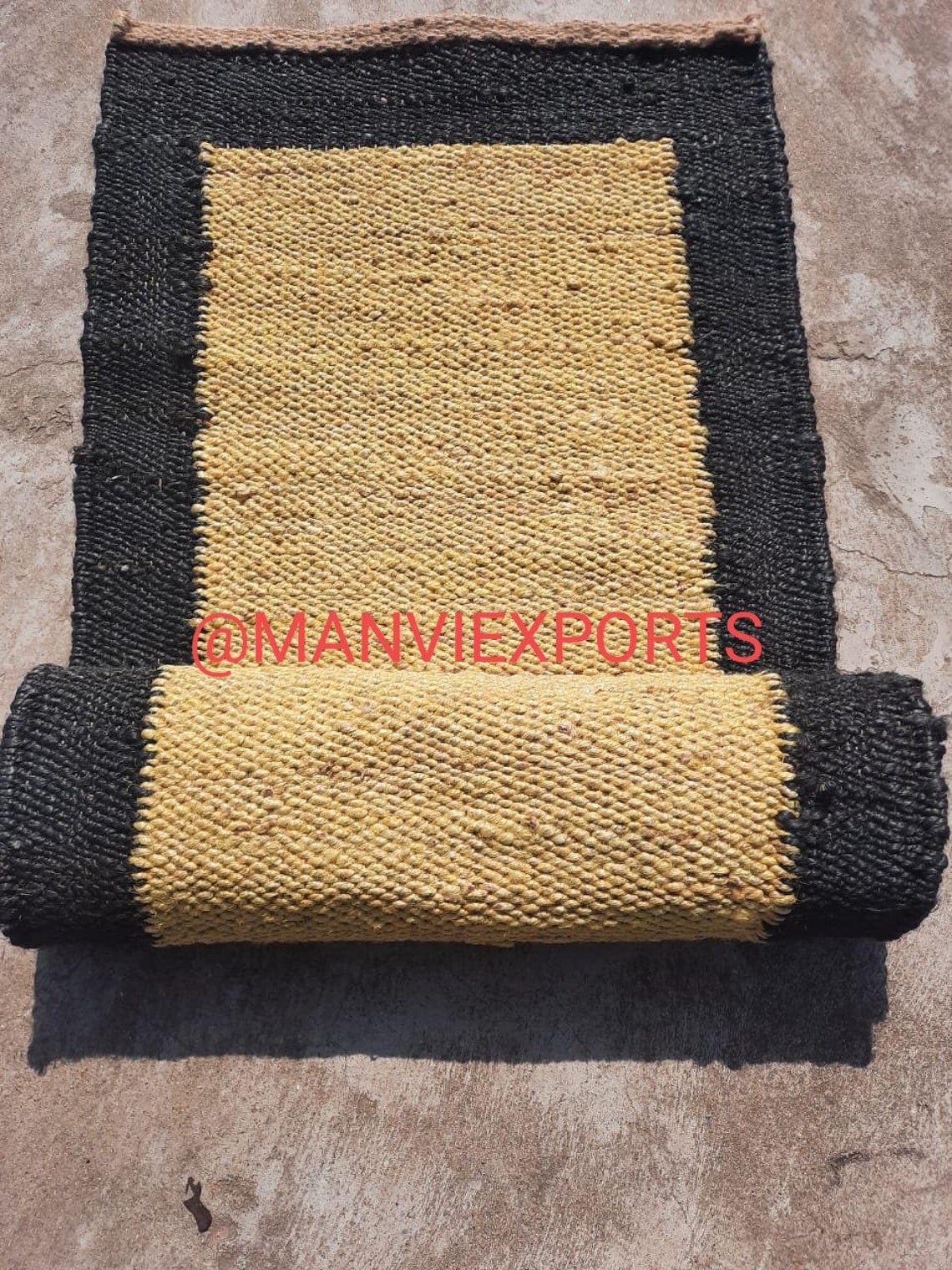 Black Natural jute rug Home decor Handwoven solid ribbed Etsy