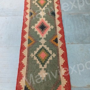 handmade green with red jute kilim runner-kilim rug in bedroom-kilim rug kitchen runners-kilim rug on stairs-indoor outdoor kilim rug