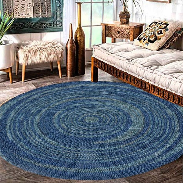 Blue Round Rug Etsy