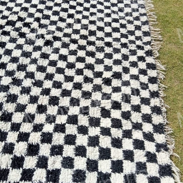 Checkerboard Black And White Rug,large Moroccan Area Rug,Home And Living Room Rug,Wool Dhurrie,Custom Area Rug 4x6, 5x8, 6x9, 8x10 7 9x12