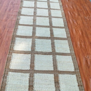 2.5 X 12 Ft White Checked Natural Hemp jute runner rug, hallway runner rug, entryway jute runner rug, Runner Rug, 2.5 x 20 Runner