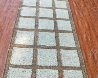 2.5 X 12 Ft White Checked Natural Hemp jute runner rug, hallway runner rug, entryway jute runner rug, Runner Rug, 2.5 x 20 Runner