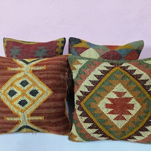 4 Set of 18&quot;x18&quot;Handwoven Wool Jute Cushion Cover Boho Room Decorative Pillow Cases Throw Cushion Set Bohemian Guestroom Sofa Décor Pillow