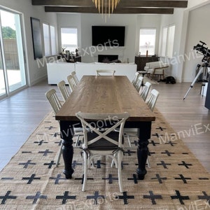 Handmade Hemp Natural With black and blue plus Jute Rugs-black Cross Jute Rugs-Blue Cross Jute Rugs-Large area black Plus Jute Rug-7 x 10 ft