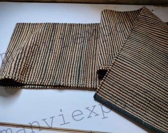 Alfombra de yute natural y rayada negra hecha a mano, alfombra de yute de cáñamo de gran tamaño, alfombra de yute natural, alfombra de yute rayada negra, alfombra de gran tamaño
