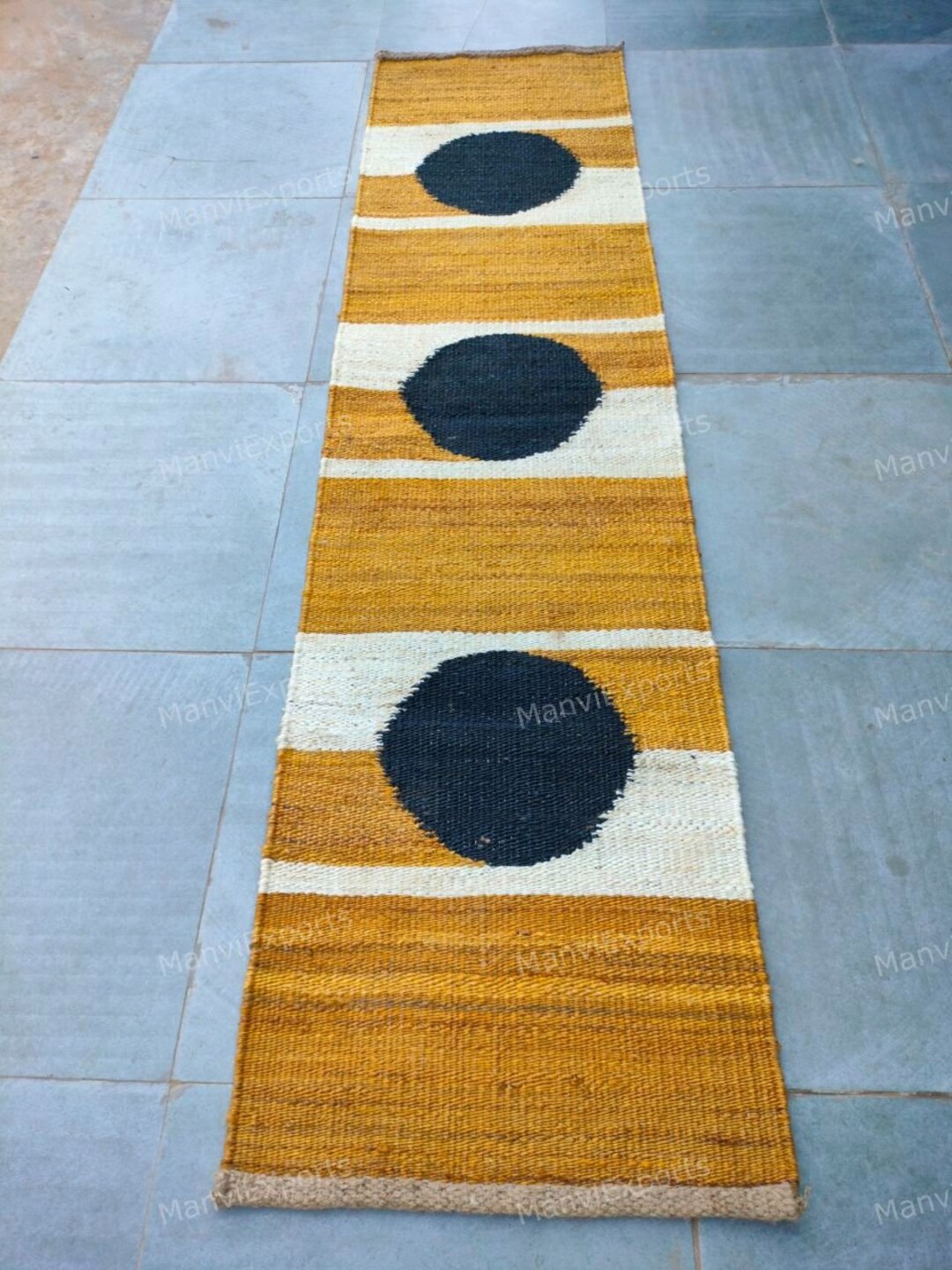 2 X 12 Ft Yellow and White Jute Runner,black Round Jute Runner,long Hallway Jute Runner, Jute