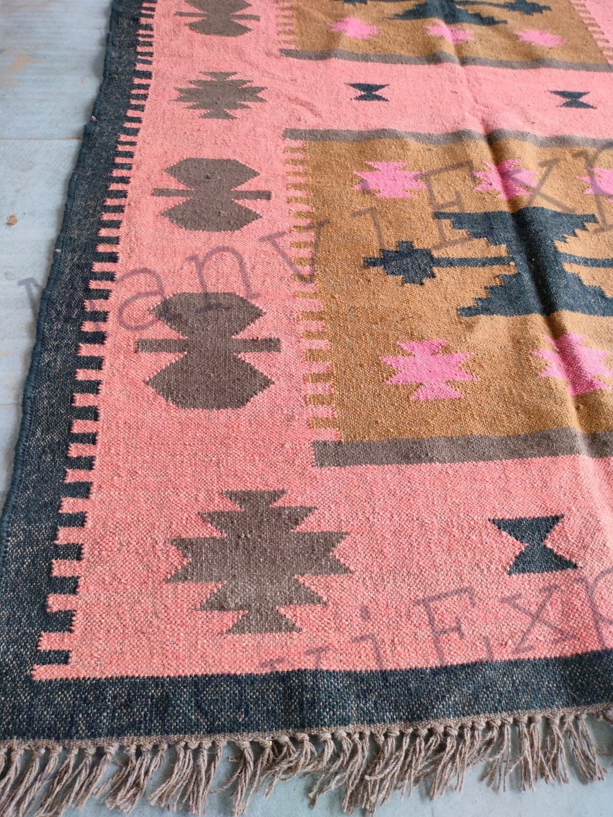 6 X 9 Ft Bricks Red Kilim Jute Rugspink Kilim Rug Living Etsy Australia