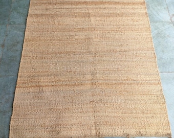 4 x 6 Ft  Natural Jute Rug with without Fringe - Handmade Natural Area Rug - Tan Solid Hemp Rug 8 x 10-Kitchen Living Room Decor