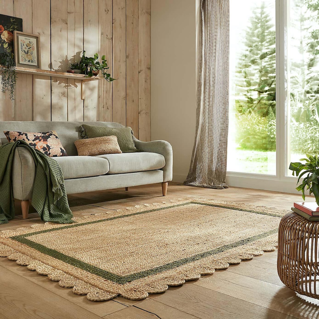 Wave Edge Rug Scalloped Jute Rug - Handcrafted Natural Fiber Area Rug, Wavy Edge ...