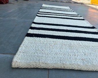 Black & White Striped Hemp Rug,Handmade striped Hemp Jute Runner Rug,Home Décor area rug Handwoven Jute Runner,