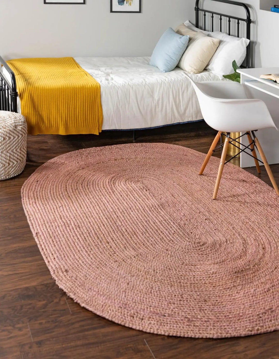 5X8 Ft Oval Jute Rug,light Pink Oval Rug Natural Jute Oval Area Rug
