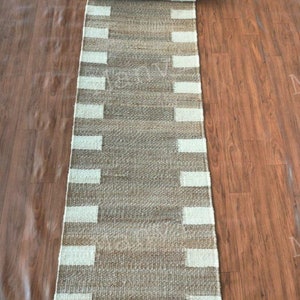White Checked Jute Runner,boho Custom Size Jute Rug, Natural Jute Rug, Bohemian Jute Area Rug, Indian Jute Runner Rug, Hallway Runner Rug