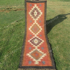 Treppen Teppich Läufer | Handgewebter Läufer | Nachhaltiges Dekor für Eingangsbereich, Flur, Küche, Nachttisch | Indianer Motiv | Benutzerdefinierte Größe